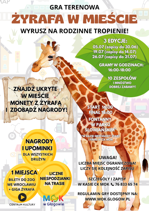 Grafika do artykułu: ŻYRAFA W MIEŚCIE - WYRUSZ NA RODZINNE TROPIENIE: drużynowa gra terenowa 