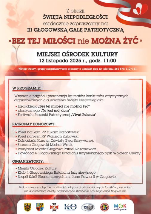 Grafika do artykułu: III Głogowska Gala Patriotyczna: BEZ TEJ MIŁOŚCI nie MOŻNA ŻYĆ