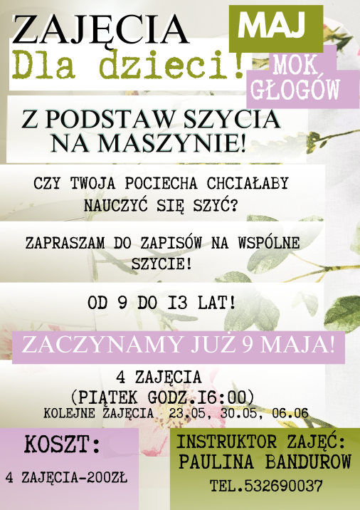 Grafika do artykułu: ZAJĘCIA Z SZYCIA DLA DZIECI · 4 spotkania