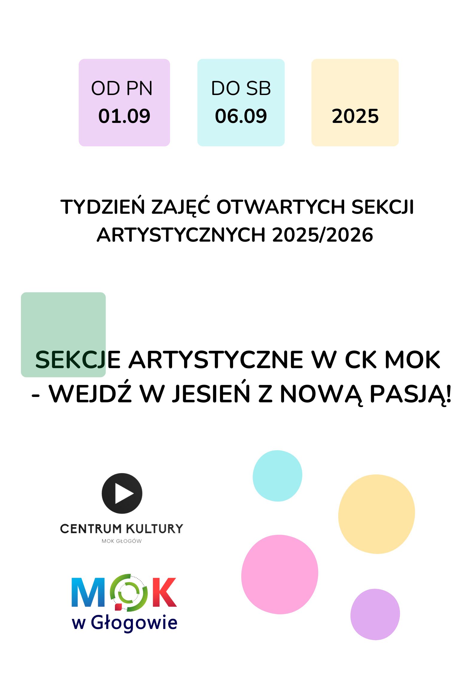 Grafika do artykułu: PLAN ZAJĘĆ SEKCJI ARTYSTYCZNYCH 2025/26