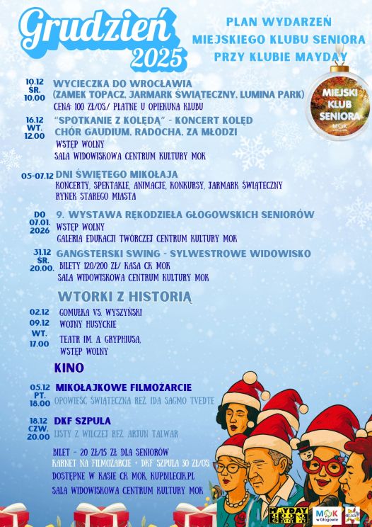 Grafika do artykułu: Program na grudzień w Miejskim Klubie Seniora przy Klubie Mayday