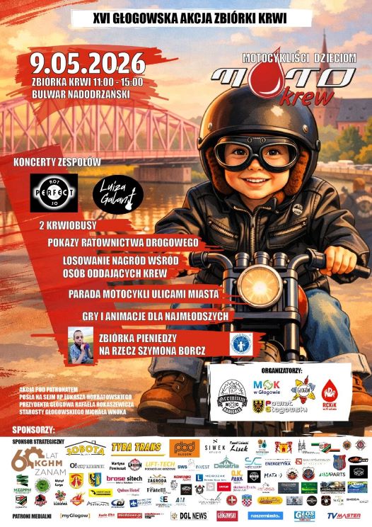 Grafika do artykułu: MOTOKREW 2026 - XVI GŁOGOWSKA AKCJA ZBIÓRKI KRWI