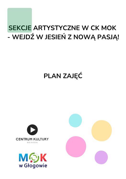 Grafika do artykułu: PLAN ZAJĘĆ SEKCJI ARTYSTYCZNYCH CK MOK - 2026/2027