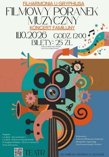 FILHARMONIA U GRYPHIUSA. FILMOWY PORANEK MUZYCZNY U GRYPHIUSA. KONCERT FAMILIJNY. FILHARMONIA SUDECKA